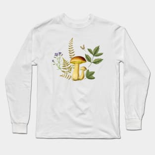 Mushroom and Forest Plants Colorful Nature Illustration Long Sleeve T-Shirt